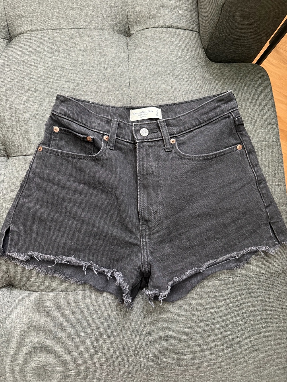 Abercrombie & Fitch Black High-Rise Frayed Hem Jean Shorts
